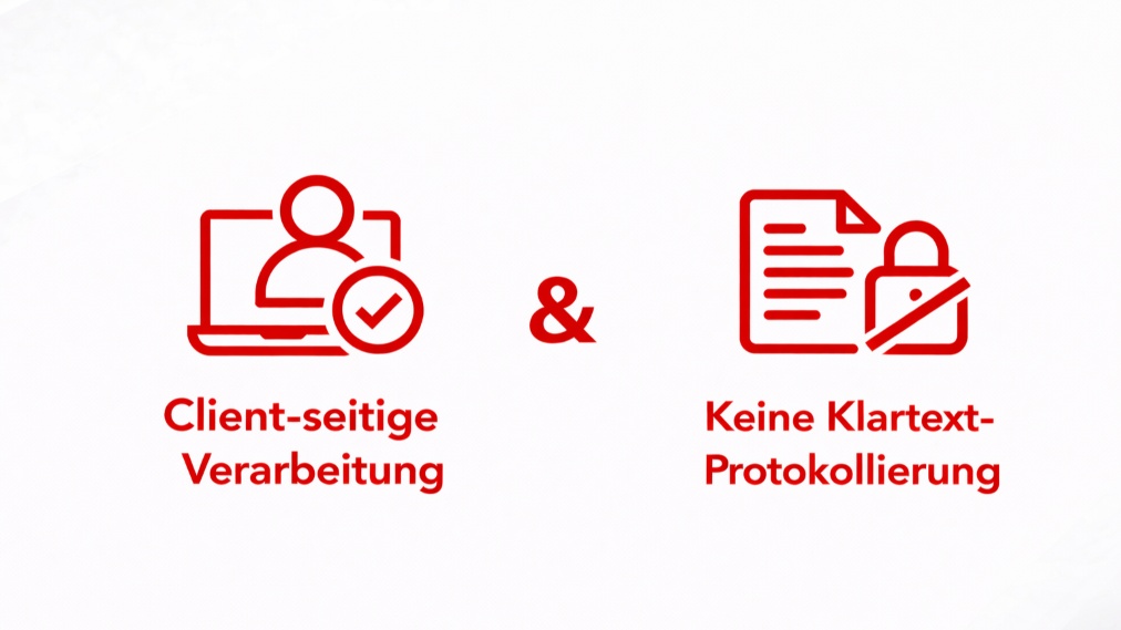 Labels welcher Vorteile der client-seitigen Verarbeitung und der Protokollierung ohne Klartext bei Promptspace.ch aufzeigen. 